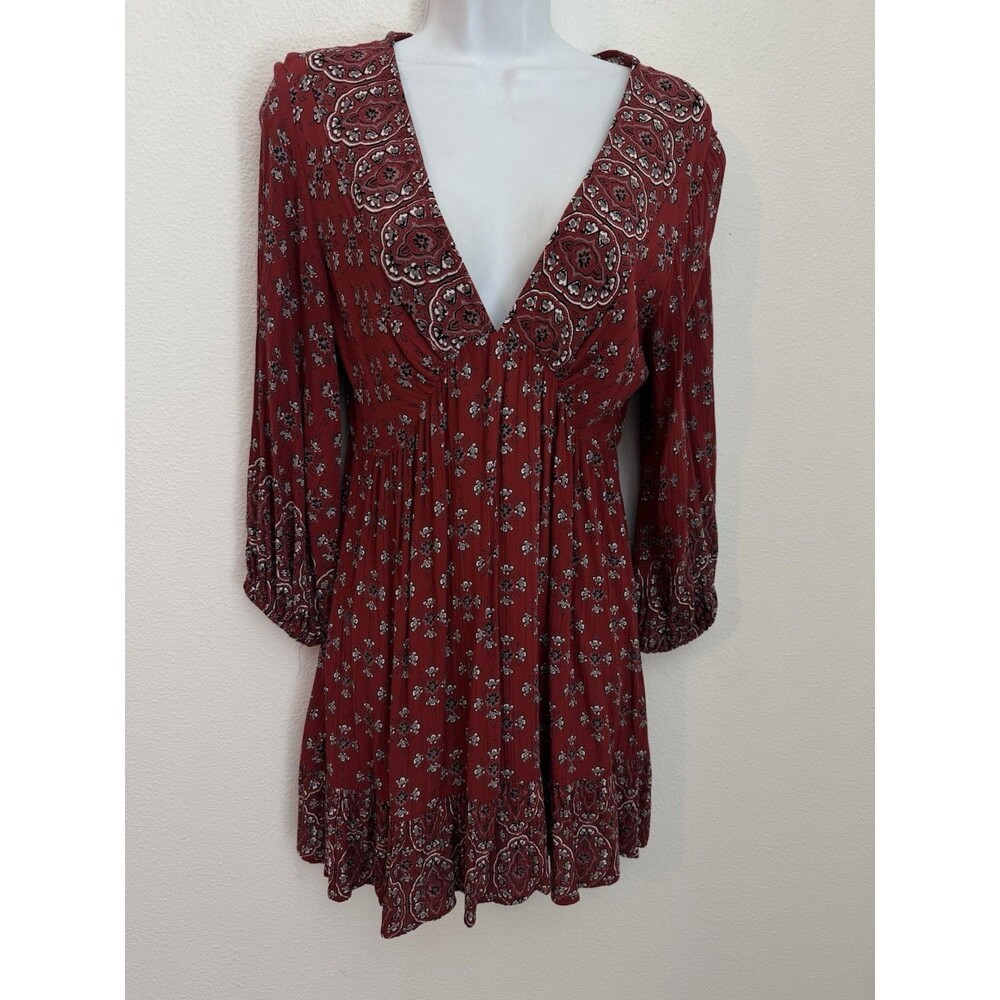 Angie Dress Long Balloon Sleeves Small V Neck Floral Ruffle Mini Boho Festival